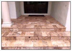 Travertine Entryway with Two Stairs