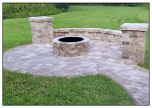 White Tan Charcoal Patio, Columns and Bench