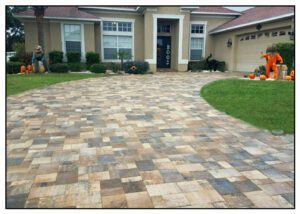 View of the beige color stone tiles in front of the house